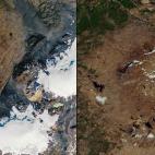 La imagen de la izquierda fue tomada en 1986. La de la derecha, en 2019. Es lo que queda del glaciar&nbsp;Okj&ouml;kull, en Islandia, cuya 'muerte' fue decretada en 2014.