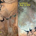 As&iacute; ha ido perdiendo caudal el lago Powell, situado en Arizona (EEUU), en los &uacute;ltimos 30 a&ntilde;os. La imagen de la izquierda es de 1984. La de la derecha, de 2018.