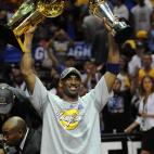 Kobe Bryant of the Los Angeles Lakers celebrates victory following Game 5 of the NBA Finals against the Orlando Magic at Amway Arena on June 14, 2009 in Orlando, Florida. The Lakers won the National Basketball Association championships defeating...
