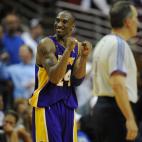 Kobe Bryant of the Los Angeles Lakers celebrates victory in the closing moments of Game 5 of the NBA Finals against the Orlando Magic at Amway Arena on June 14, 2009 in Orlando, Florida. The Lakers won the National Basketball Association champio...