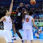 (HR) ABOVE: Kobe Bryant gets a pass around Spain's Felipe Reyes #9 and Rudy Fernandez, #5. The U.S. men's basketball team won the gold medal at the Beijing 2008 Olympic Games with a 118-107 victory over Spain Sunday afternoon at the Olympic Bask...