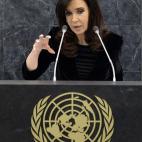 La presidenta argentina Cristina Fernández hablando ante la Asamblea General de la ONU el 24 de septiembre del 2013. (AP Photo/Justin Lane, Pool)
