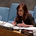 La presidenta de Argentina Cristina Fernández se dirige al Consejo de Seguridad de las Naciones Unidas el martes 6 de agosto de 2013. (AP foto/Richard Drew)