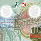 Two pages (featuring the London Underground - Iconic Innovations) from the new British passport design that have been unveiled at Shakespeare's Globe Theatre in London.