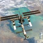 Imagen de la Estación Espacial Internacional vista desde el transbordador Discovery. 2005.