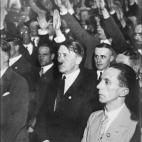 BERLIN, GERMANY: Undated and unlocated picture of Nazi leader Adolf Hitler (C,1889-1945) with Joseph Goebbels (R), Hitler's enthusiastic supporter. After Hitler was made Chancellor in January 1933, he appointed Goebbels head of the Ministry of...