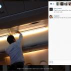 Foto de la cuenta de Instagram de Alan Cross, con imágenes del resultado de turbulencias en un avión a la hora de comer