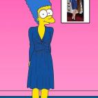 Marge Simpson, con el famoso traje de Issa que llevó la duquesa de Cambridge en el día de su compromiso con el príncipe Guillermo.