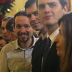 Pablo iglesias (Podemos), Andrés Herzog (UPyD) y Albert Rivera (Ciudadanos).