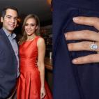 La actriz de raíces latinas presumió este gigantesco anillo de diamantes que le dio Warren, el padre de sus dos hijas.