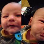 "Estas fotos fueron tomadas a 10 segundos de la otra... Bebé feliz... bebé enojado. Y por ninguna razón aparente".