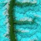 El Operational Land Imager (OLI) del Landsat 8 tomó esta imagen en falso color de los valles y las montañas nevadas del sureste del Tíbet el 4 de agosto de 2014.