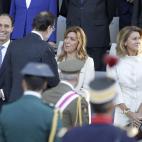El presidente del Gobierno, Mariano Rajoy, con los presidentes de Cantabria, Andalucía y Castilla-La Mancha, Ignacio Diego, Susana Díaz y María Dolores de Cospedal, respectivamente.