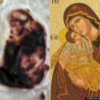 Compare this Solis family picture of tortilla with the image of Virgin Mary and Baby Jesus, left, with a Byzantine image of the Virgin Mary, right