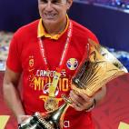 BEIJING, CHINA - SEPTEMBER 15: Head Coach Sergio Scariolo of Spain celebrates after winning the FIBA World Cup - Final match between Spain and Argentina on September 15, 2019 in Beijing, China. (Photo by Xinyu Cui/Getty Images)