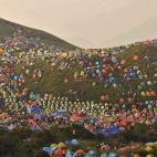 Manto de tiendas de campaña durante la celebración del Festival Internacional de Camping Monte Wugongshan de Pingxiang , en la provincia de Jiangxi en China el pasado 14 de septiembre