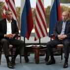 El presidente de EEUU, Barack Obama, junto al de Rusia, Vladimir Putin, durante la cumbre del G8 en Lough Erne en Enniskillen, Irlanda del Norte, el 17 de junio.
