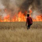 Un vecino de T&aacute;bara (Zamora) observa impotente c&oacute;mo se queman sus campos