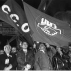 Los líderes sindicales, durante la manifestación