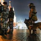 Servicemen of the Russian National Guard (Rosgvardia) gather at the Red Square to prevent a protest rally in Moscow, Russia, Tuesday, Feb. 2, 2021. A Moscow court has ordered Russian opposition leader Alexei Navalny to prison for more than 2 1/2...
