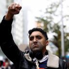 AUCKLAND, NEW ZEALAND - JUNE 01: A protestor marches down Queen Street on June 01, 2020 in Auckland, New Zealand. The rally was organised in solidarity with protests across the United States following the killing of an unarmed black man George F...