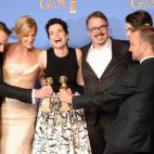 El equipo de Breaking Bad celebra los galardones obtenidos en su última temporada por la serie, premios al mejor actor en serie dramática (Bryan Cranston) y mejor serie dramática.