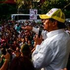 Colombian presidential candidate for the Colombia Humana party, Gustavo Petro, delivers a speech at a rally in Medellin, Colombia, on February 22, 2018.  / AFP PHOTO / JOAQUIN SARMIENTO        (Photo credit should read JOAQUIN SARMIENTO/AFP via ...