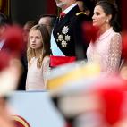 MADRID, SPAIN - OCTOBER 12: King Felipe of Spain, Queen Letizia of Spain, Princess Leonor and Princess Sofia attend the National Day Military Parade on October 12, 2019 in Madrid, Spain. (Photo by Carlos Alvarez/Getty Images)
