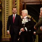 El rey Felipe VI entra en el Palacio de Westminster para pronunciar su discurso ante ambas c&aacute;maras del Parlamento brit&aacute;nico.