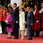 Isabel II, el rey Felipe VI, la reina Letizia y Felipe, duque de Edimburgo, en la primera jornada de la visita de Estado.