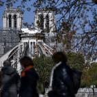 Los andamios siguen presentes en la vista de Notre Dame