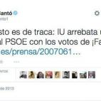 En marzo de 2013 tuiteó una noticia en la que IU le arrebataba una alcaldía al PSOE con los votos de Falange. Lo único malo es que la noticia no era actual, sino de 2007.