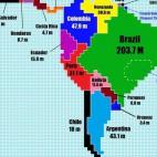 Este mapa casi respeta fielmente la representación convencional de esta región en el mapa, pero destaca el mayor tamaño de Ecuador respecto a los países de su entorno.
