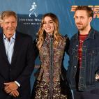 Junto a Harrison Ford y Ryan Gosling en la presentaci&oacute;n de la pel&iacute;cula 'Blade Runner 2049' en septiembre de 2017.