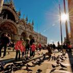 La Plaza de San Marcos, en Venecia, es otra de esas plazas del mundo que son punto de encuentro de millones de viajeros. El encanto de los canales venecianos, las miles de palomas que ocupan la plaza, la catedral y, en definitiva, la vida públi...