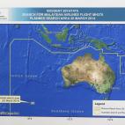 Imagen facilitada por la Autoridad Australiana de Seguridad Marítima (AMSA) que muestra el área de búsqueda del avión de Malaysia Airlines desaparecido.