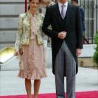 María García de la Rasilla y su esposo Konstantin de Bulgaria en la boda de los príncipes de Asturias, en 2004.