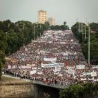 Trabajadores cubanos se manifiestan en La Habana. Han acudido unas 600.000 personas a la concentración, según las estimaciones oficiales.
