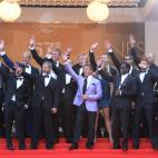 Los protagonistas de la tercera entrega de Los Mercenarios, justo antes de la presentación de la película en la 67 edición del festival de cine de Cannes.