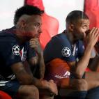 LISBON, PORTUGAL - AUGUST 23: Neymar, and Kylian Mbappe of Paris Saint-Germain look dejected following their team's defeat in the UEFA Champions League Final match between Paris Saint-Germain and Bayern Munich at Estadio do Sport Lisboa e Benfic...
