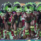 Actors dressed as native Amazonians take part in an outdoor performance in downtown Manaus on June 13, 2014 in Manaus, Brazil. Group D teams, England and Italy, will play their opening match of the 2014 FIFA World Cup when they meet in Manaus to...