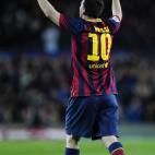 Lionel Messi con el Barcelona en el juego contra Almería el 2 de marzo de 2014