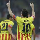 Messi festeja el gol ante Milán en la Liga de Campeones