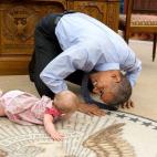 June 4, 2015 "At the President's insistence, Deputy National Security Advisor Ben Rhodes brought his daughter Ella by for a visit. As she was crawling around the Oval Office, the President got down on his hands and knees to look her in the eye....