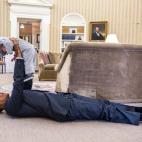 President Obama plays with Ella Rhodes in her elephant Halloween costume. (Official White House Photo by Pete Souza)