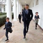 Jan. 25, 2013 "On a cold day, the President races down the Colonnade with Denis McDonough's children en route to the announcement that Denis would become the new Chief of Staff." (Official White House Photo by Pete Souza)