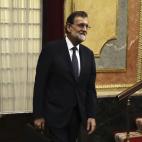 El presidente del Gobierno, Mariano Rajoy, a su llegada al Congreso de los Diputados.