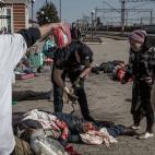KRAMATORSK, UKRAINE - APRIL 08: (EDITORS NOTE: Image depicts death) A view of the scene after over 30 people were killed and more than 100 injured in a Russian attack on a railway station in eastern Ukraine on April 8, 2022. Two rockets hit a st...