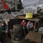 Activistas a favor de la Unión Europea acampan en Kiev, Ucrania.
