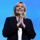 Marine Le Pen tras conocer los resultados de la primera vuelta electoral.